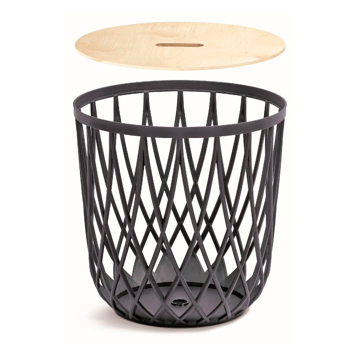 Prosperplast - Uniqubo 55L multifunktionaler Kunststoffkorb in Anthrazitfarbe 44,7x44,7x45cm mit Holzdeckel Image