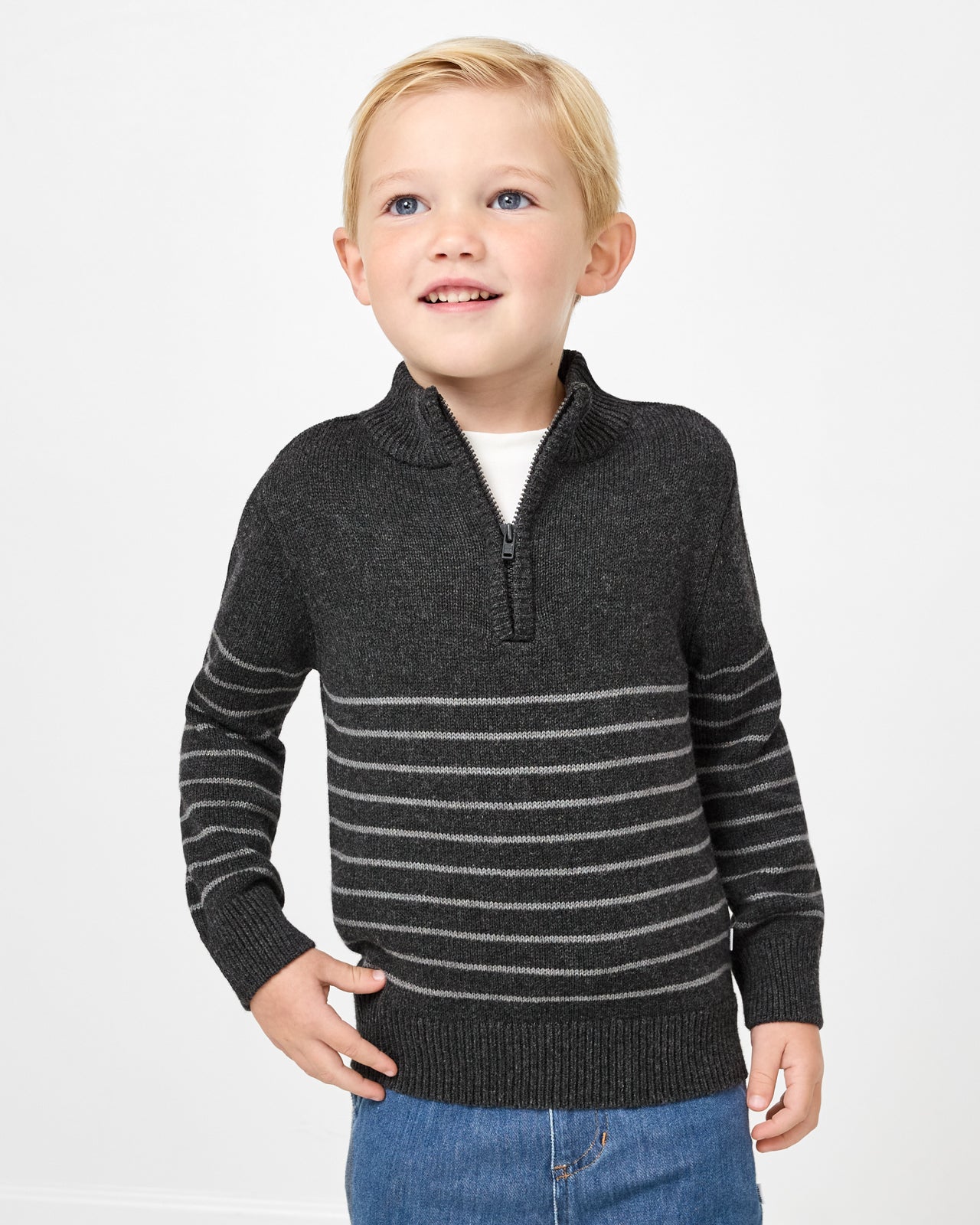 Charcoal Stripes Zip Sweater - 12-18 months
