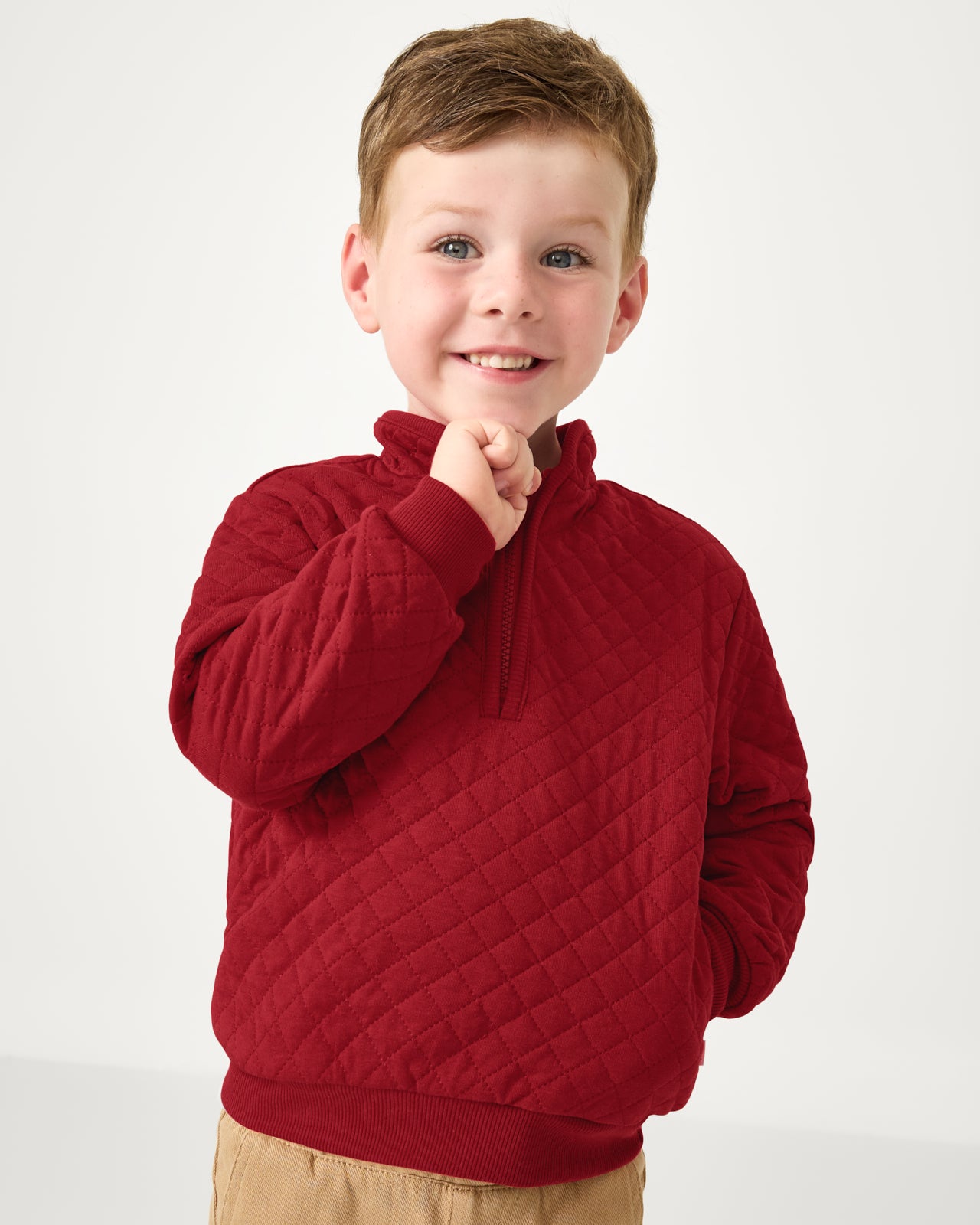 Holiday Red Quilted Zip Pullover - 3T