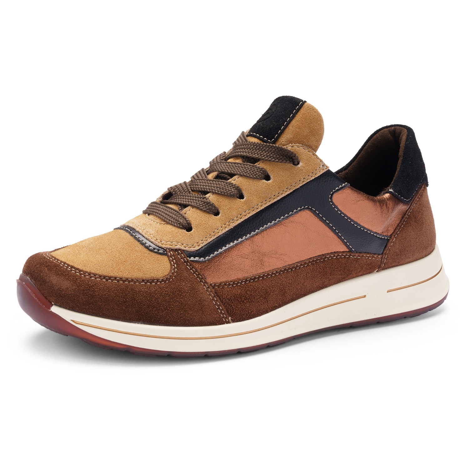 Sneaker ARA "OSAKA", Damen, Gr. 6,5, schwarz (dunkelbraun, beige, schwarz), Glattleder, Veloursleder, Schuhe Sneaker, Schnürschuh, Komfortschuh in Schuhweite H (= sehr weit)