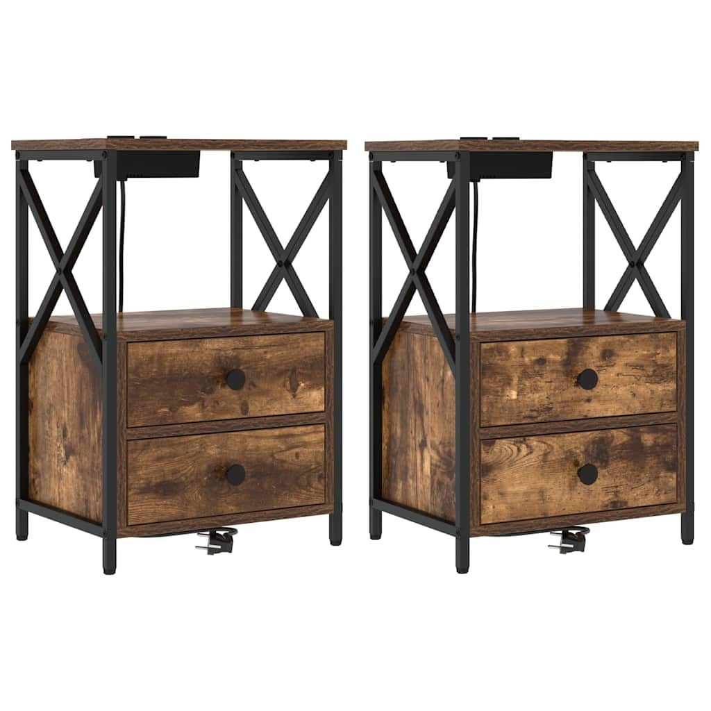 vidaXL Nachttisch mit Ladestation Räuchereiche Holzwerkstoff Image