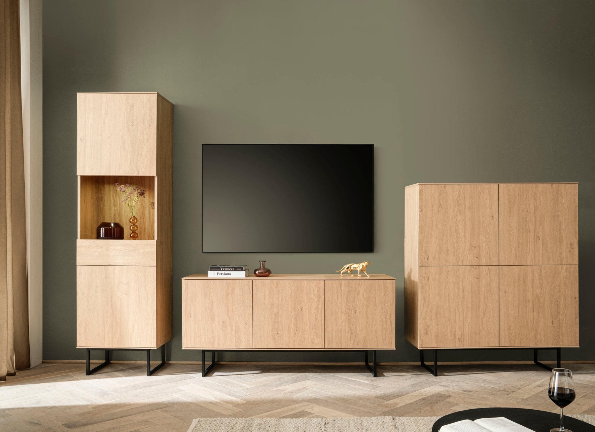 Wohnwand Eiche hell 3-teilig 353 cm Set-6 Como