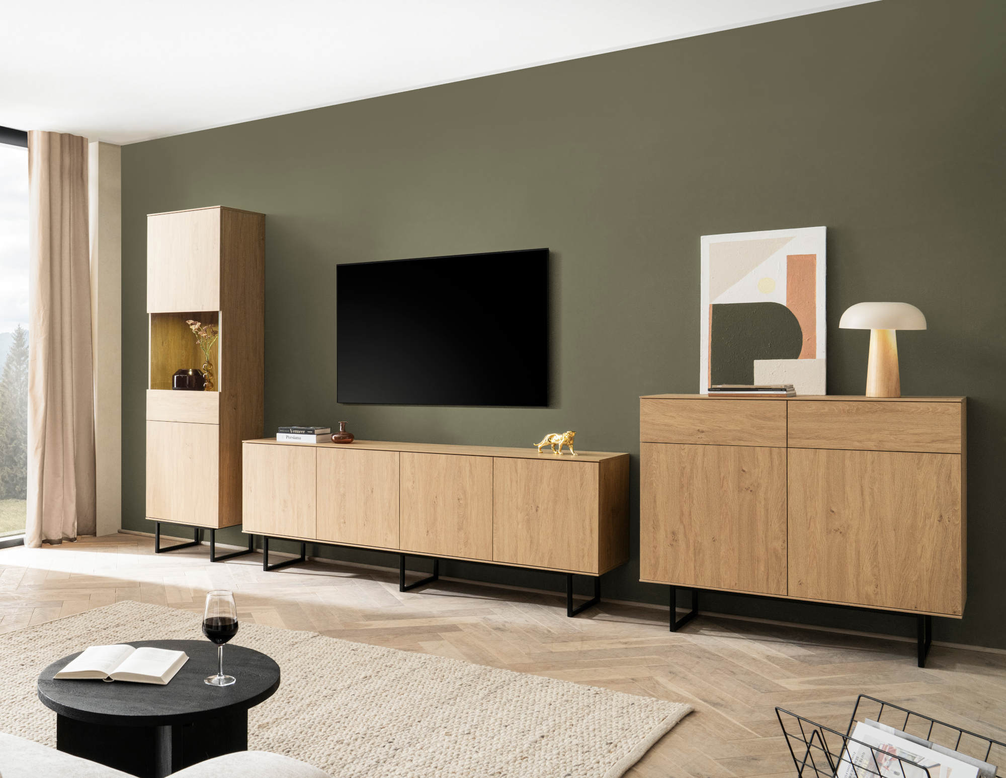 Wohnwand Eiche hell 3-teilig 403 cm Set-7 Como