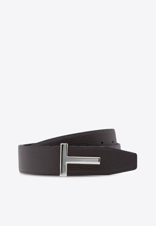 Reversible Leather T Icon Belt - White - Tom Ford Belts