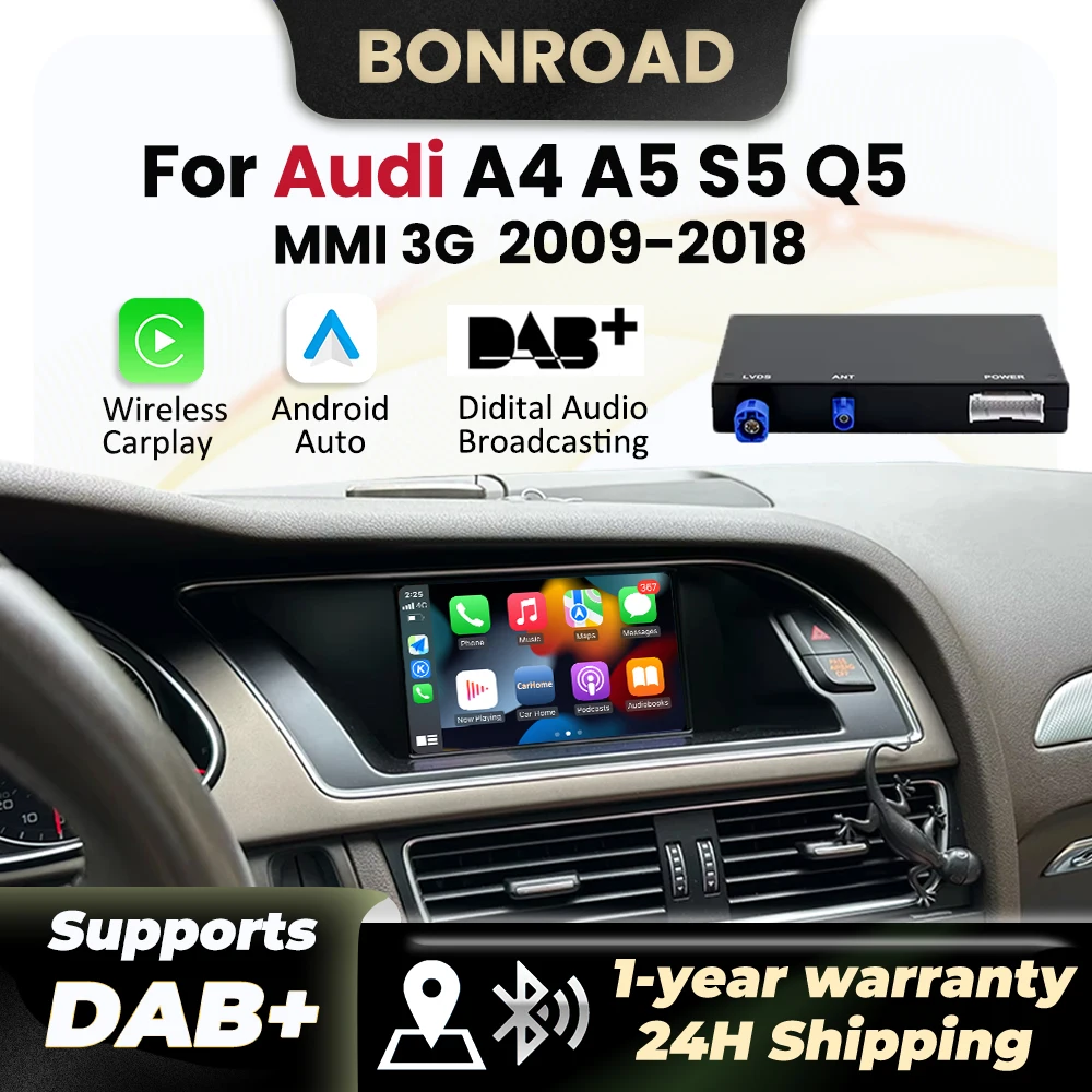 BONROAD Wireless Carplay unterstützt DAB + Empfänger für Audi A6 C6 Q7 MMI 3G mit Android Auto AirPlay Mirror Link Bluetooth GPS Image