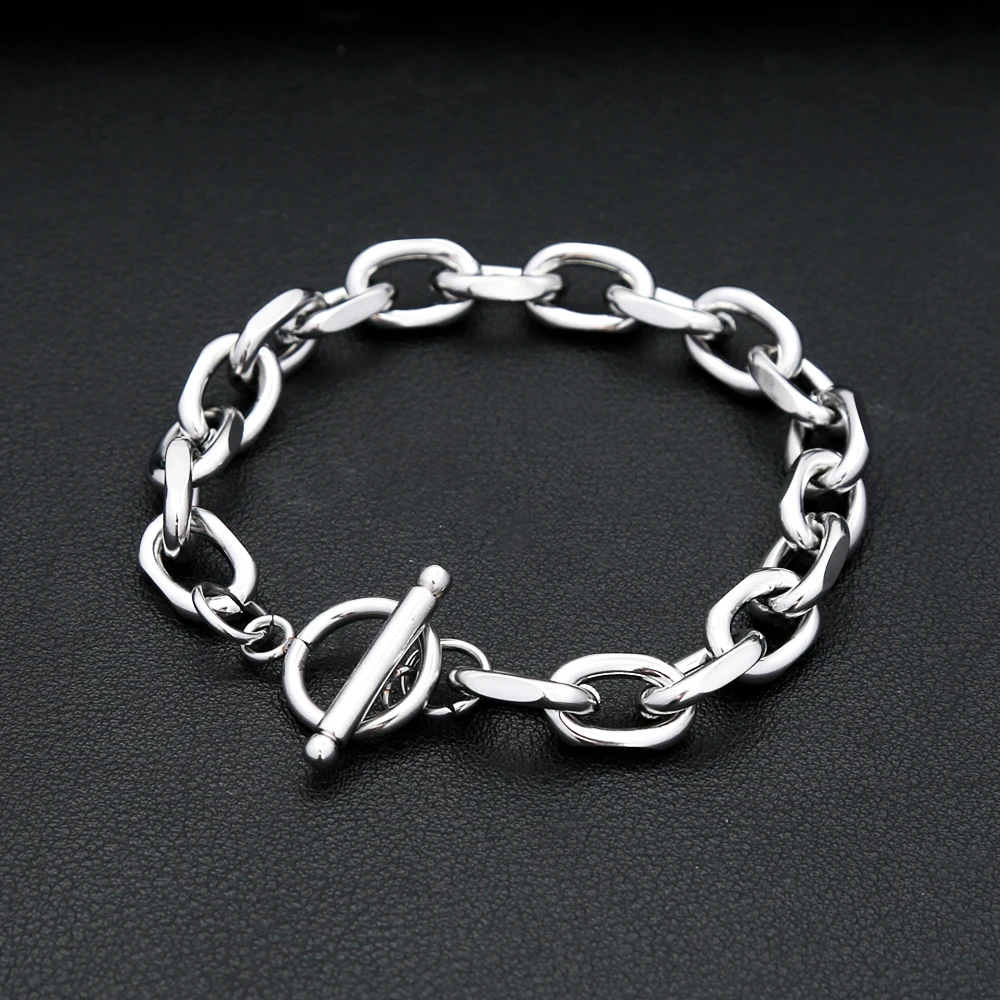 Neue Mode Edelstahl Einfache Armbänder Für Männer Frauen Silber Farbe OT Schnalle Link Kette Armreifen Hip Hop Biker Schmuck Geschenke
