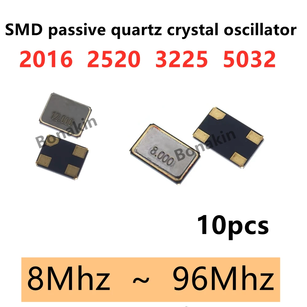 10 Stück 4P 2016 2520 3225 5032 SMD passiver Quarzkristall-Oszillator 8 MHz 10 MHz 12 MHz 16 MHz 20 MHz 26 MHz 30 MHz 32 MHz 48 MHz 8,000 MHz Image