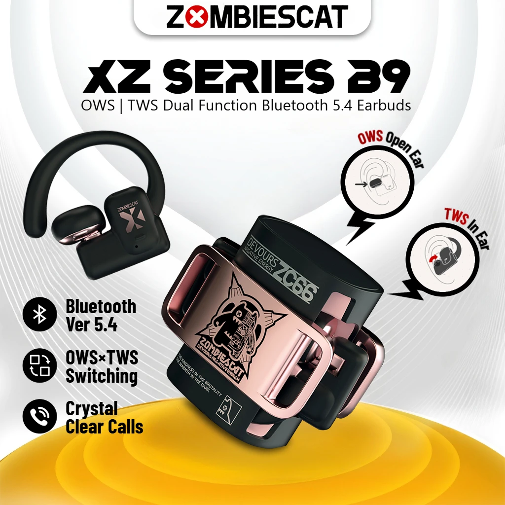 Zombies Cat B9 OWS/TWS Kabellose Ohrhörer, offenes Ohr/im Ohr, Dual-Modus, Bluetooth 5.4-Kopfhörer, kristallklare Anrufe, kabelloser Kopfhörer Image
