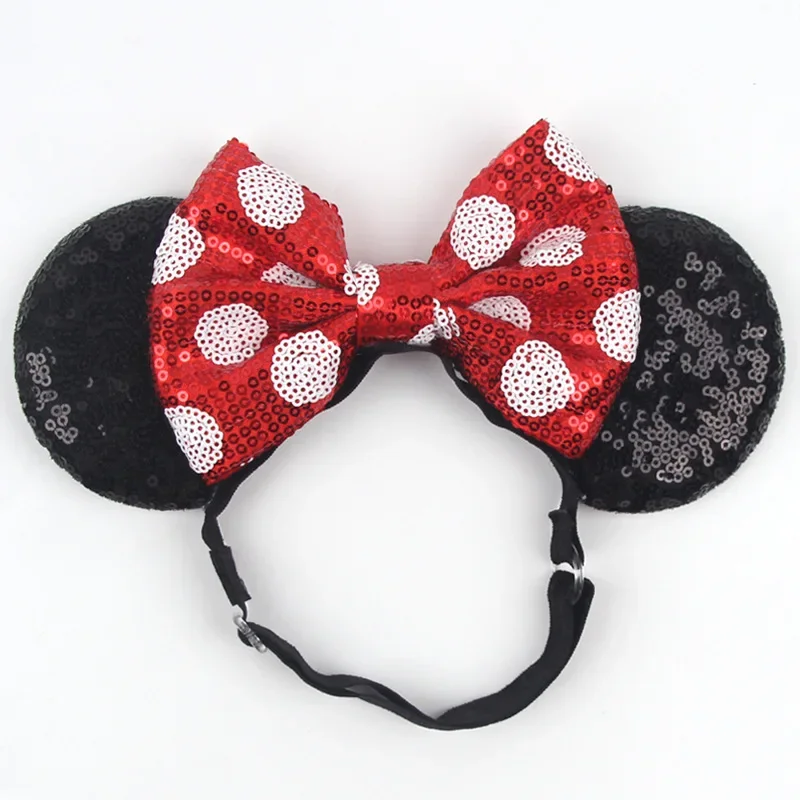 Disney 3,3 "Minnie Mickey Ohr Elastische Stirnbänder Neugeborenen Mode Glitter Angepasst Haarband Baby DIY Haar Zubehör Image