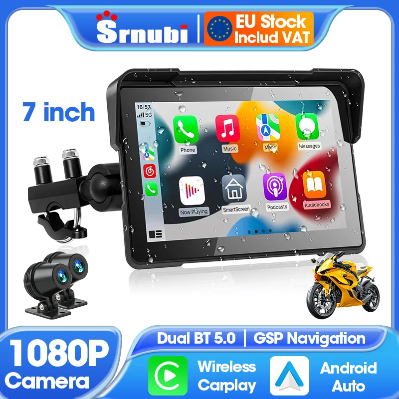 5/7'' Drahtlose CarPlay Motorräder Bildschirm Android Auto Tragbare Digitale Motorrad Dashboard DVR GPS Navigation IPX7 Wasserdicht Image