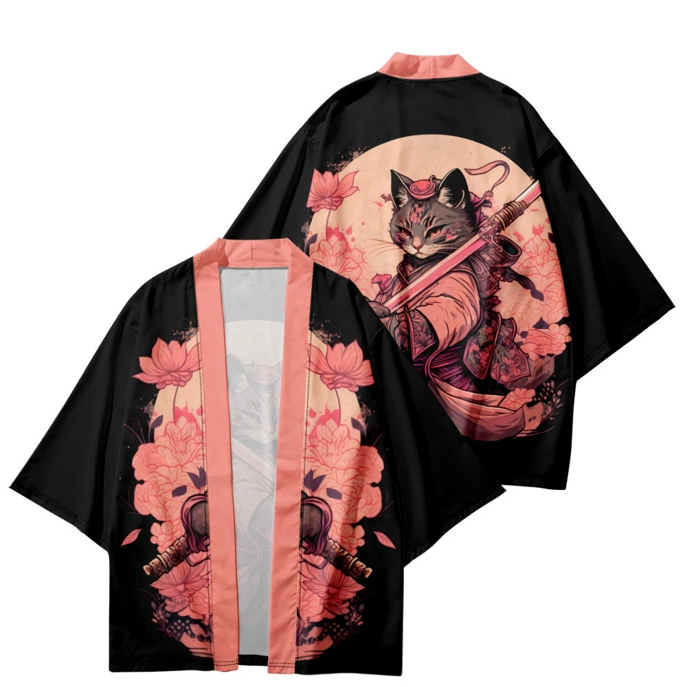 Japanische Anime Haori Lose Ärmeln Strickjacke Tier Muster Kimono Phantasie Party Tops Cosplay Kostüm Dünne Erwachsene Kimono Umhang Image