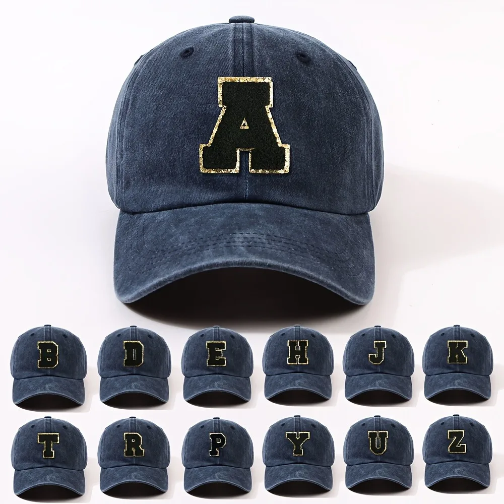 1 Top Fashion 26 Buchstaben Hip Hop trendige Baseballkappe, Unisex verstellbar für Straßenausflüge, Partys und Versammlungen