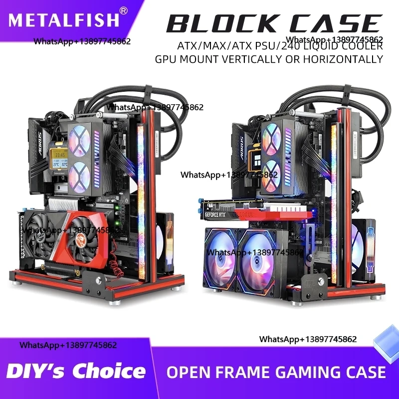 Peiqi METALFISH BlockCase Aluminium-Gehäuse mit offenem Rahmen, unterstützt ATX/M-ATX, Mainboard-GPU-Halterung, horizontal 240 Wasserkühler, Gaming, ca Image