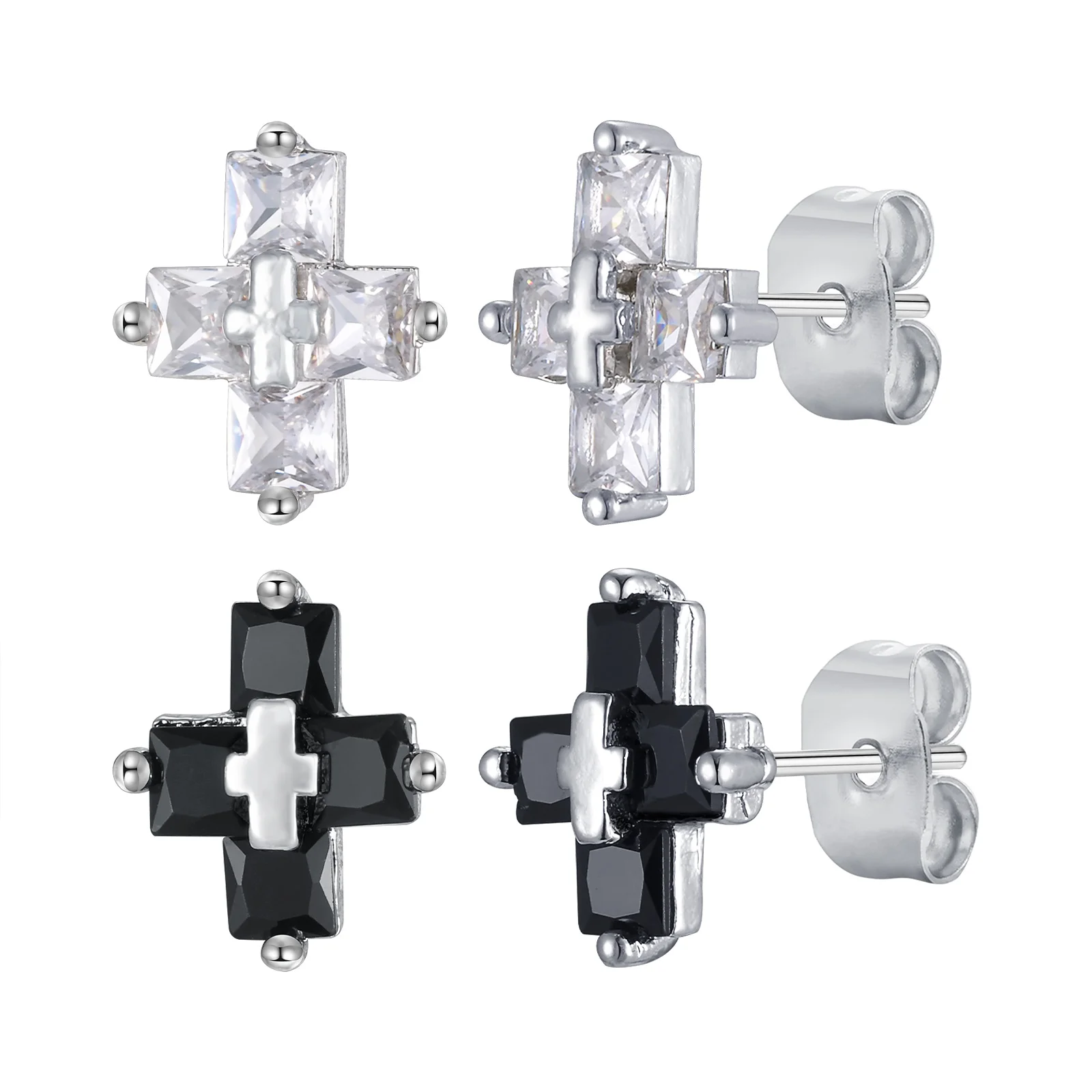 Vnox Mode Kreuz Zirkon Ohrstecker Für Männer Jungen Hip Hop Schwarz Weiß CZ Stein Ohrring Punk Metall Ohr Schmuck Geschenke