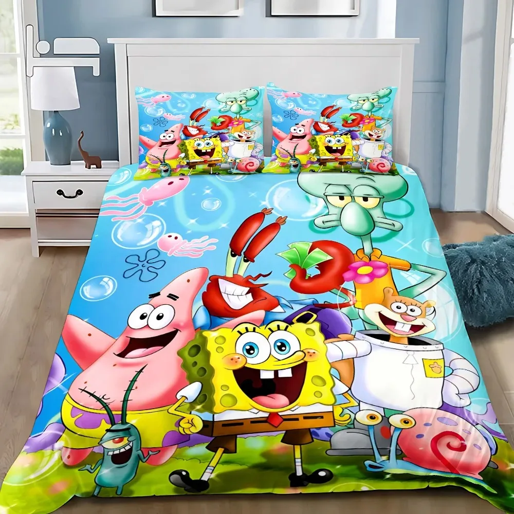 Anime S-SpongeBobs Bettbezug Kissenbezug Bettwäsche Set Junge Mädchen Schlafzimmer Dekoration Kinder P-Patricks Einzel Doppel Große Größe Image