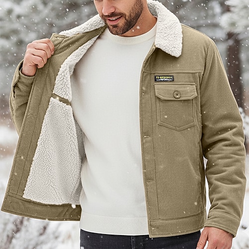 Per uomo Giacca in Velluto a Coste Giacca in Pile Giacca Cargo Giacca da Lavoro Formale Casa Giacca a Vento Durevole Tasca Colletto in pile Autunno Inverno Tinta unica Attivo Vintage Colletto Regolare