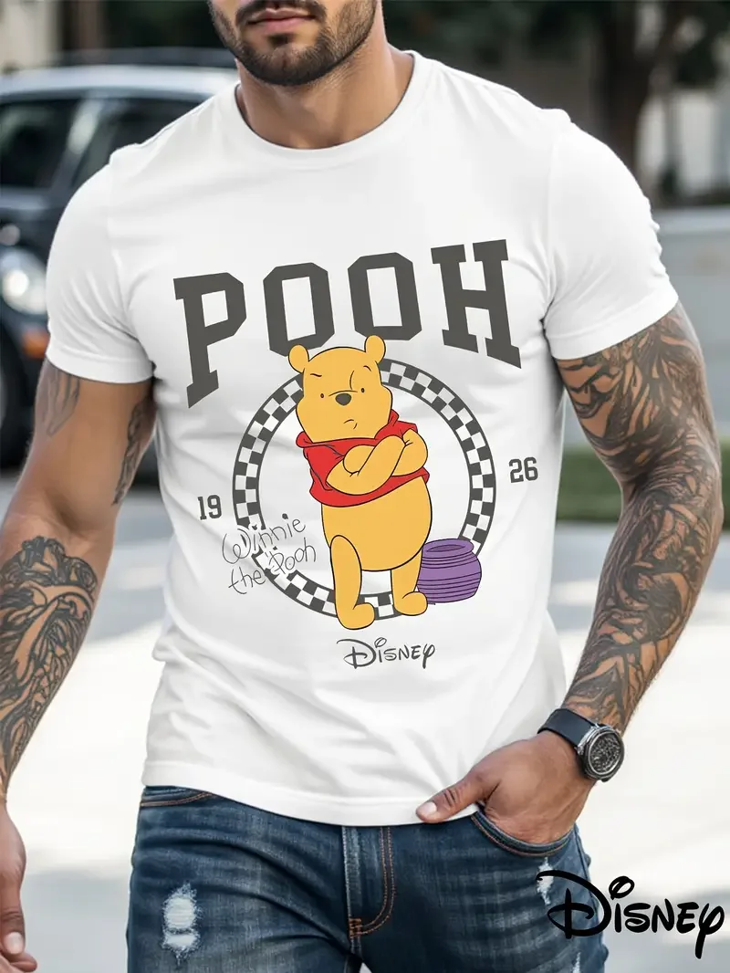 Disney Cartoon Pooh Bear T Shirt Unisex Men Summer Cotton Women Tee Oversize Top Father