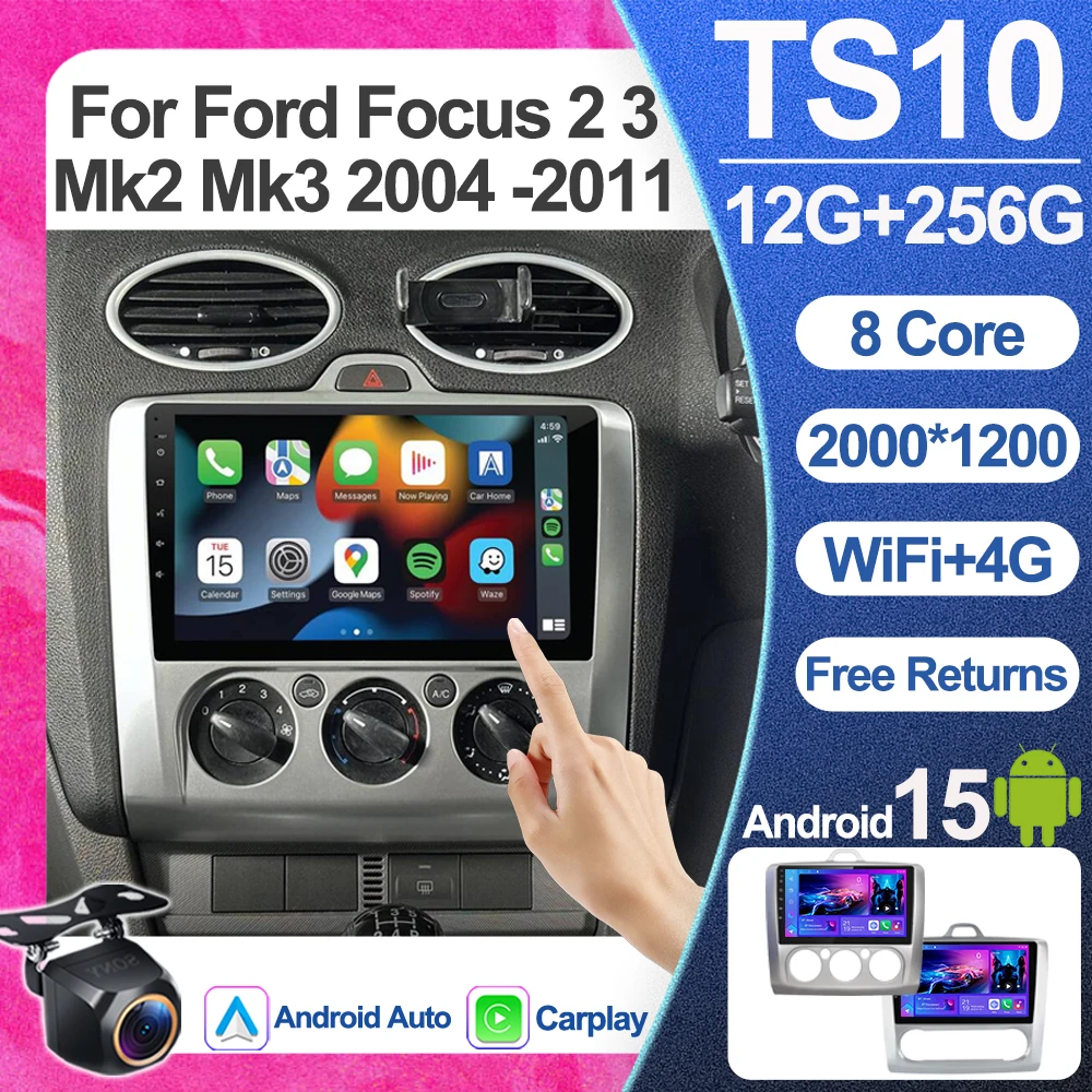 Autoradio Android 16 2 Din per Ford Focus 2 3 Mk2 Mk3 2004 2005 2006 2007 - 2011 Lettore Multimediale Video GPS 5G Carplay Auto