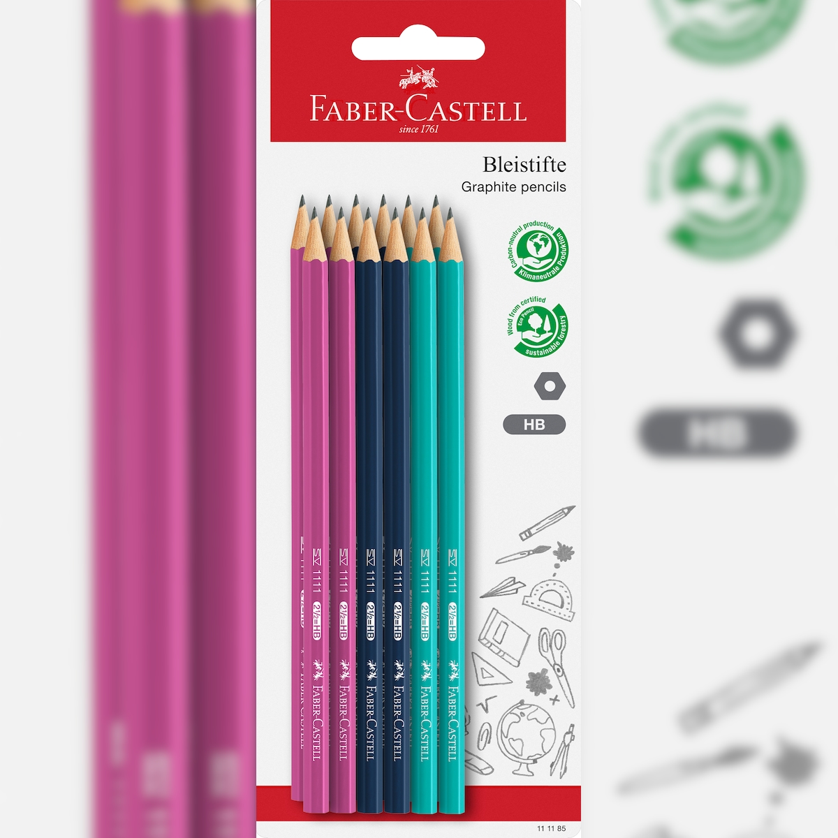 Faber-Castell Bleistift 1111 HB bunt 12x in Blisterkarte Image