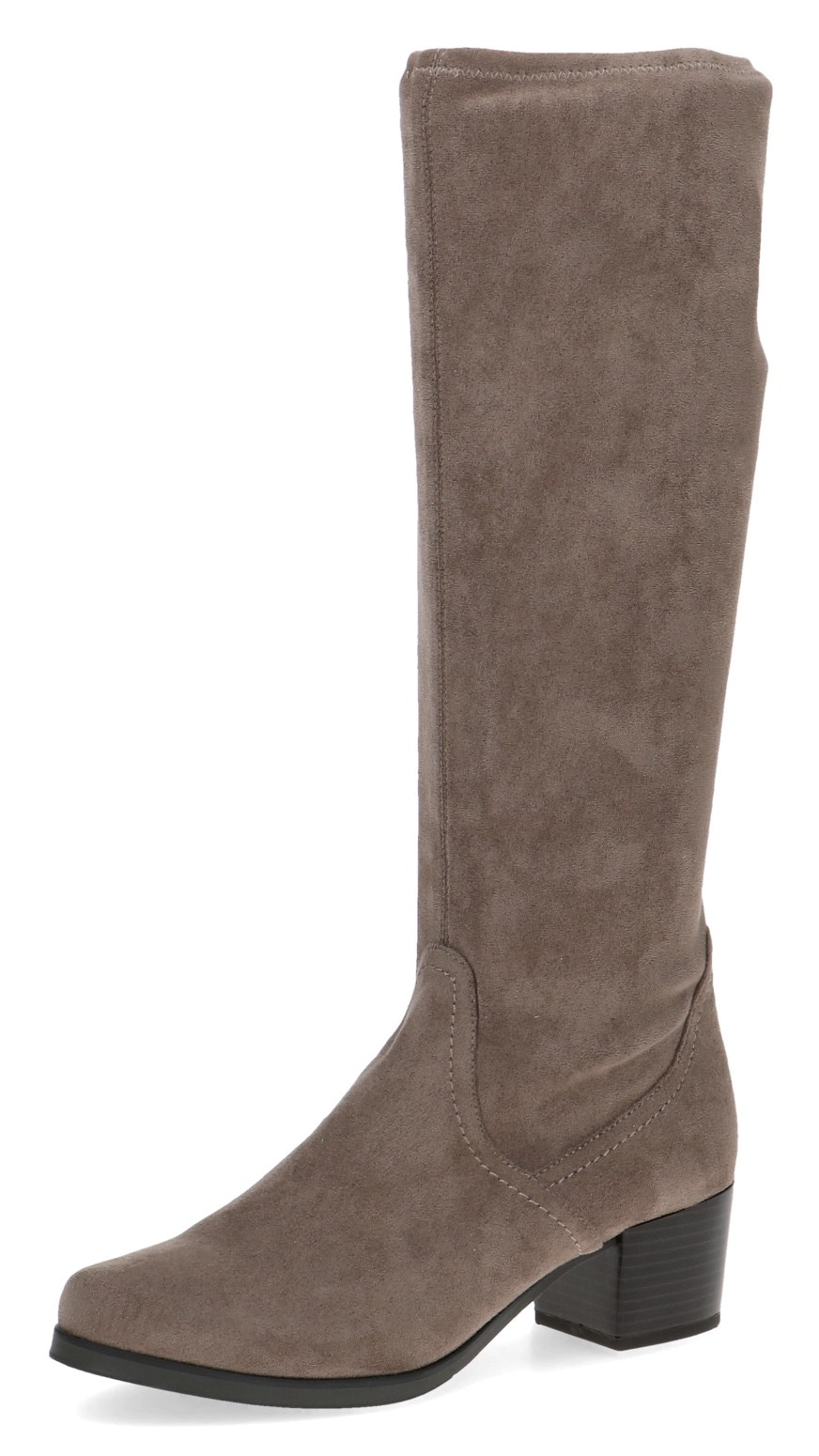 Stiefel CAPRICE, Damen, Gr. 37,5, XS-Schaft, grau (taupe), Textil, Schuhe Stiefel, Blockabsatz, Schlupfstiefel mit Stretch-XS-Schaft in schmaler Form