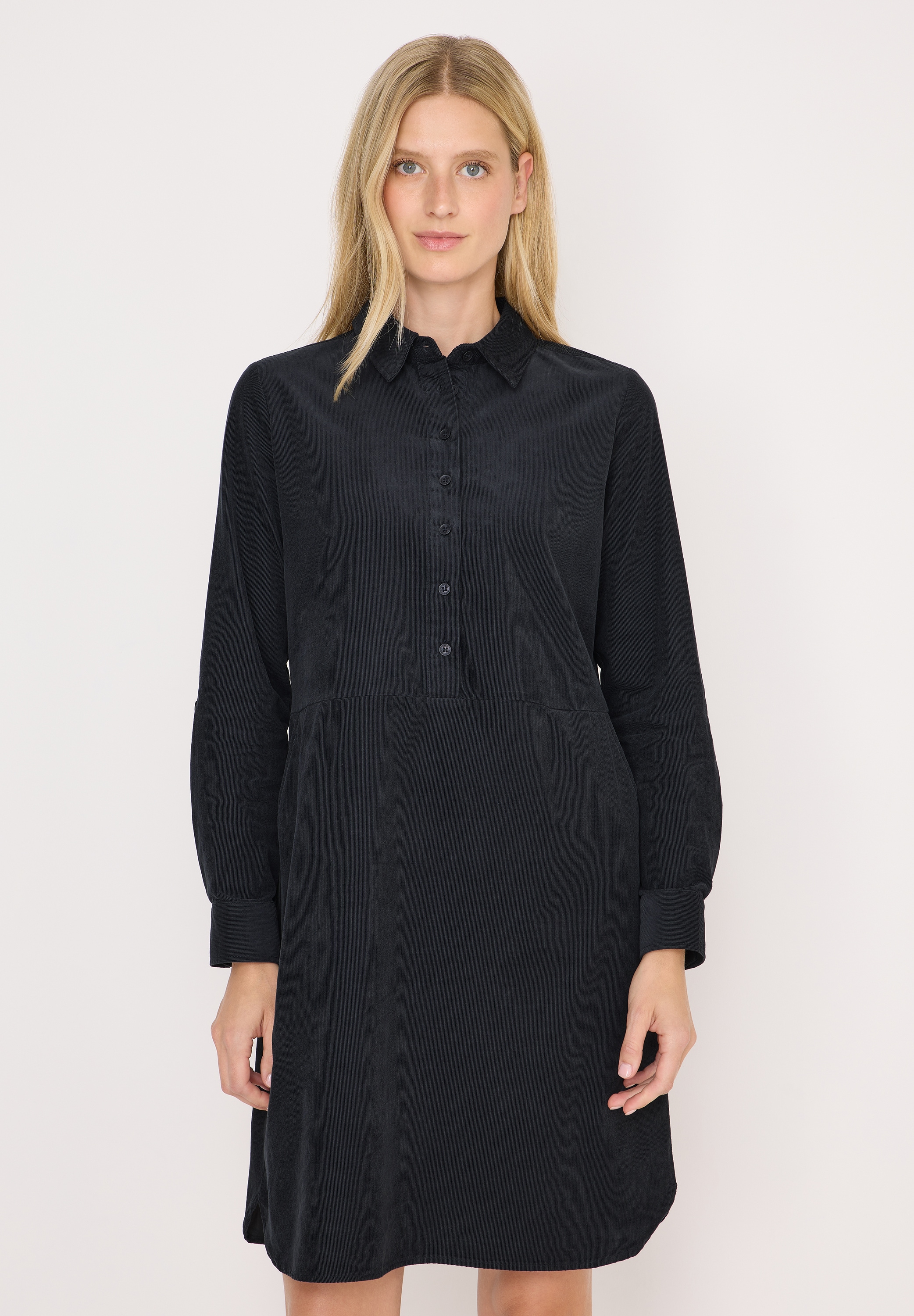 Tunikakleid CECIL, Damen, Gr. L42, US-Größen, grau (carbon grau), Web, 100% Baumwolle, unifarben, normal knielang, V-Ausschnitt, Bündchen, Kleider, aus 100% Baumwolle