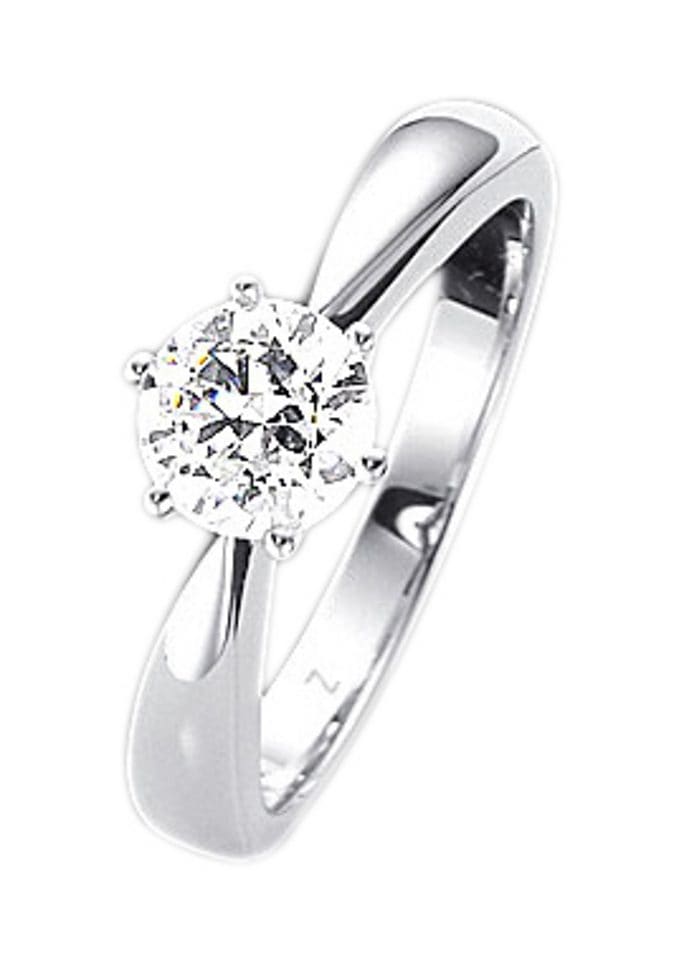Solitärring FIRETTI "Schmuck Geschenk Gold 750 Damenring Verlobungsring Goldring Solitär" Gr. 18, weiß (weißgoldfarben), Fingerringe, Damen, 18, 0,1 P2 = erkennbare Einschlüsse, Diamanten Weißgold 585, Diamanten, Weißgold 585, mit Brillant Image