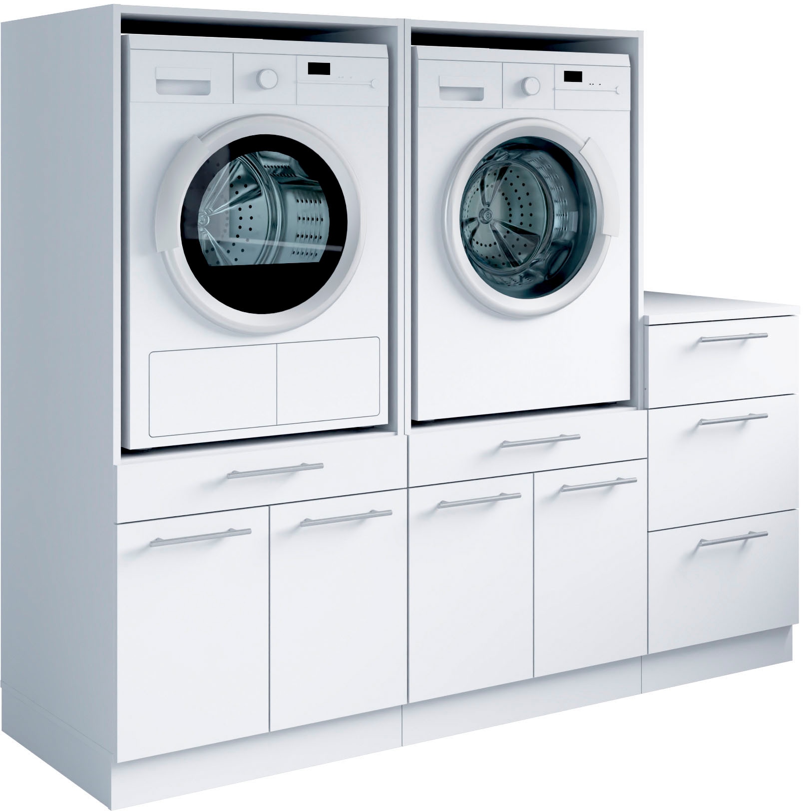 Mehrzweckschrank-Set LAUNDREEZY "Laundreezy, 3-tlg. Mehrzweckschrank-Set B/H/T 186/162/68 cm", weiß matt, B:186cm H:162cm T:68cm, Holzwerkstoff, Kastenmöbel-Sets, Breite 186 cm, Soft-Close-Funktion für Türen Image