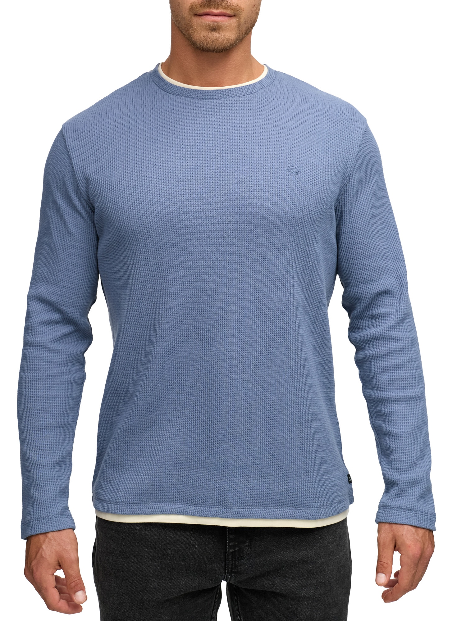 Langarmshirt INDICODE "INSigfinn", Herren, Gr. M, china blau, Single Jersey, Obermaterial: 60% Baumwolle, 40% Polyester, unifarben, regular fit, Rundhals, Shirts Image