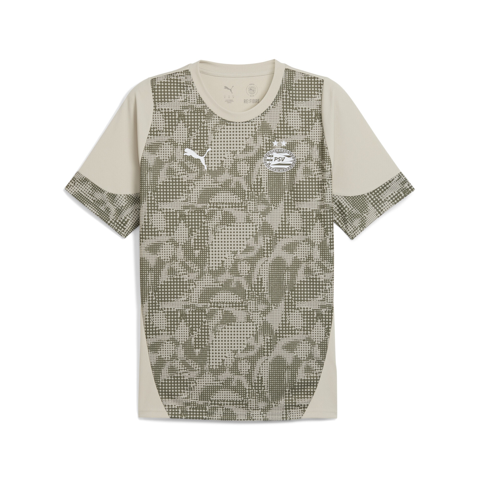 Trainingsshirt PUMA "PSV Eindhoven Trainingstrikot Herren", Herren, Gr. M, desert dust loden grün beige, Obermaterial: 100% Polyester, bedruckt, slim fit, Rundhals, Shirts