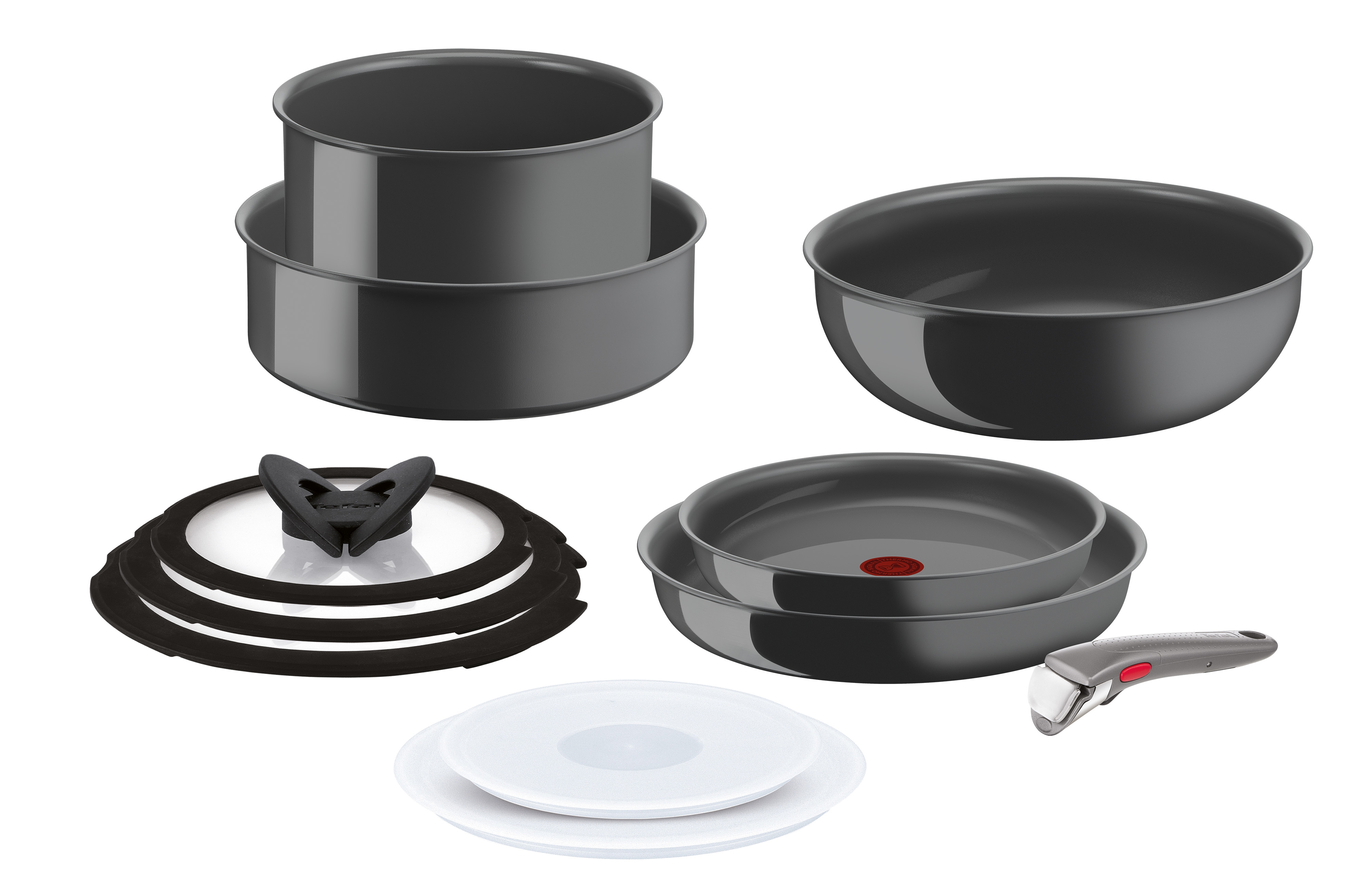 Pfannen-Set TEFAL "Ingenio Renew", grau, Pfannen, abnehmbarer Griff, Antihaftversiegelung, Thermo-Signal, Induktion Image