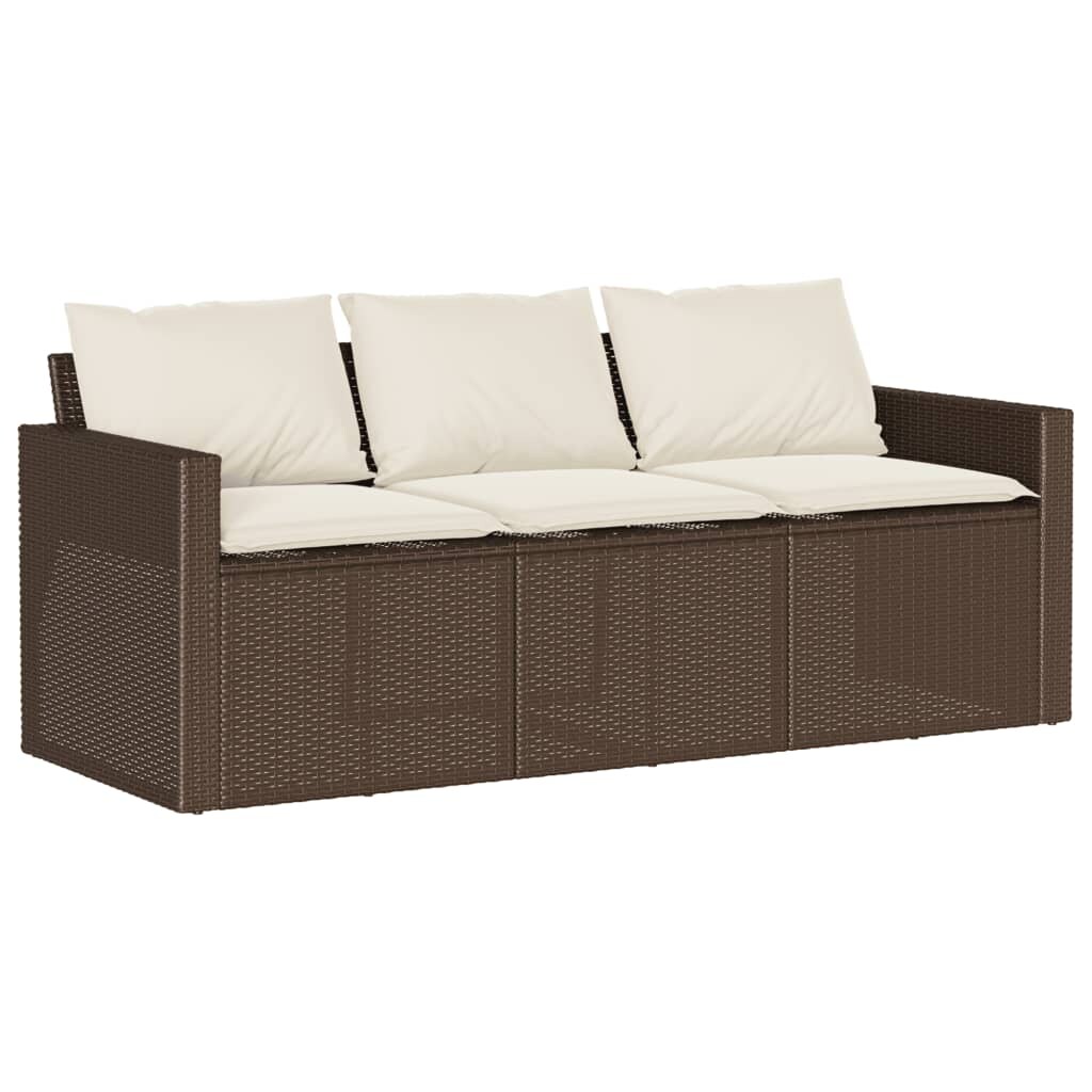 vidaXL Gartensofa mit Kissen 3-Sitzer Braun Poly Rattan Image