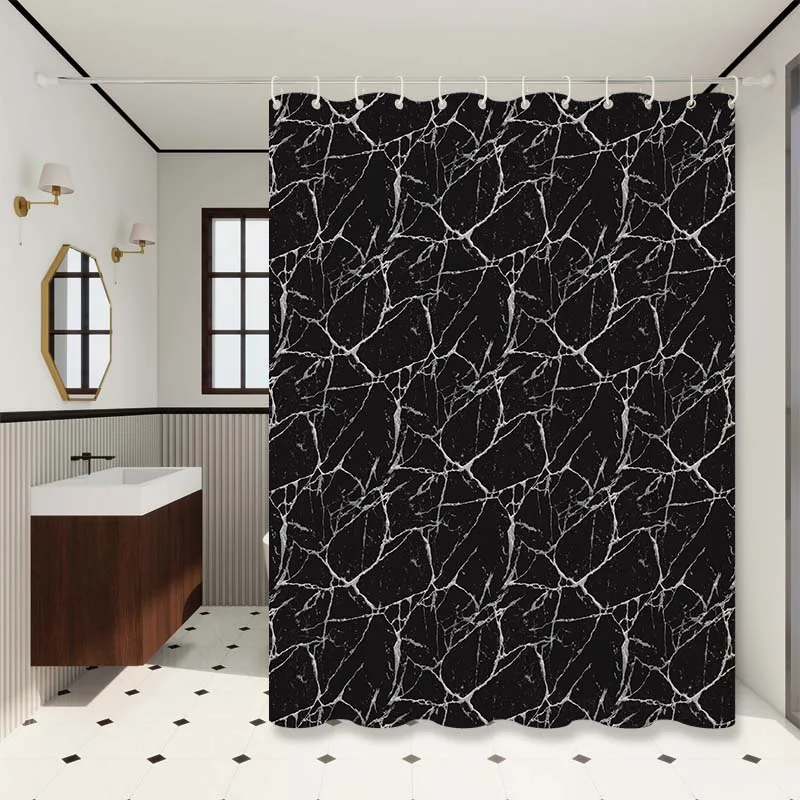 Rideau de séparation de salle de bain à texture de marbre noir de luxe léger de style nordique, rideau de douche pour la salle de bain, ajoute un charme haut de gamme pour la salle de bain