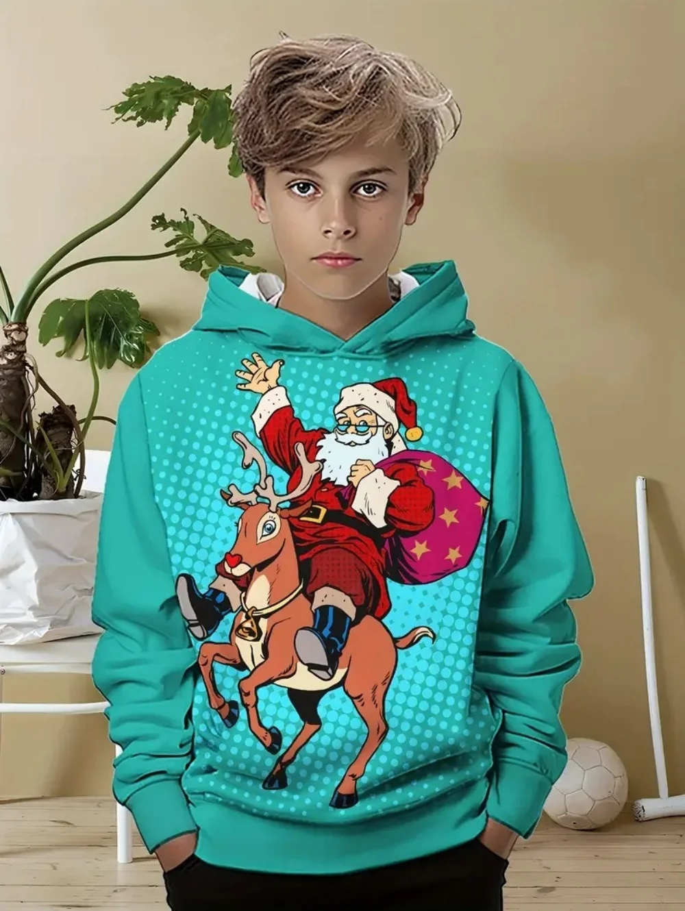 Felpa con cappuccio per bambini Natale Babbo Natale Cartoon Stampa 3D Top unisex Felpa alla moda Abbigliamento per bambini Abbigliamento per bambini per le vacanze