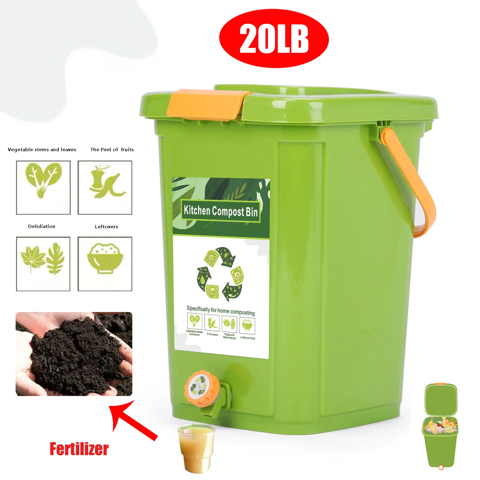 Wedyvko 20L Compost Bin Fermentation Tank Small Household Compost Box For Food Waste Composting Container Organic Fermenter