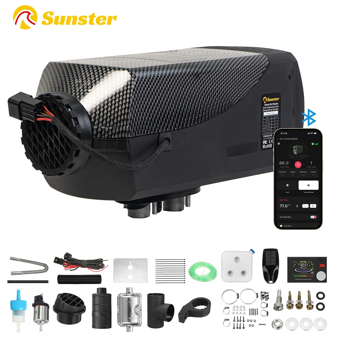 8KW Diesel-Luftheizung 12V/24V Ultra-Leise Nacht-Heizung mit Bluetooth/LCD/Fernbedienung/Belüftungsmodus für Wohnmobil LKW RV Image