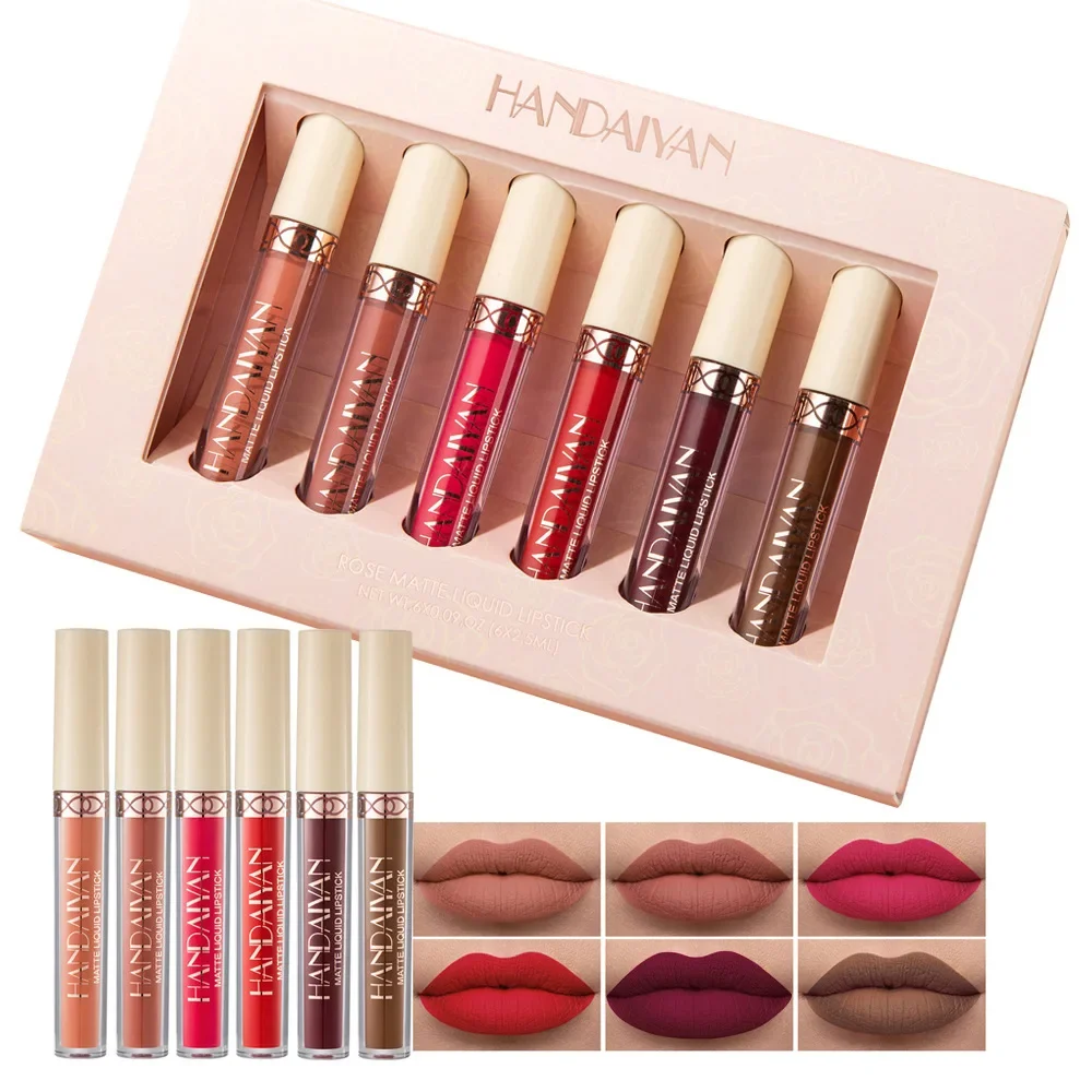 6-teiliges mattes Samt-Lipgloss-Set, wasserdicht, langlebig, flüssiger Lippenstift, 24 Stunden tragen Make-up, Schönheit, Kosmetik, Geschenk