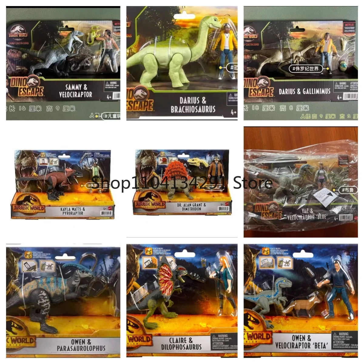 Jurassic World Dominion Owen and Velociraptor Beta Human and Dino Pack Claire and Dilophosaurus Pack Dinosaur Toy Collection Set