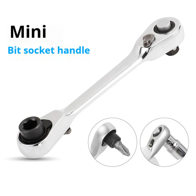 Mini Ratchet Wrench Double Ended Quick Socket Ratchet Wrench 1/4 Inch 72-tooth Screwdriver Hex Torque Wrenches Hand Repair Tools