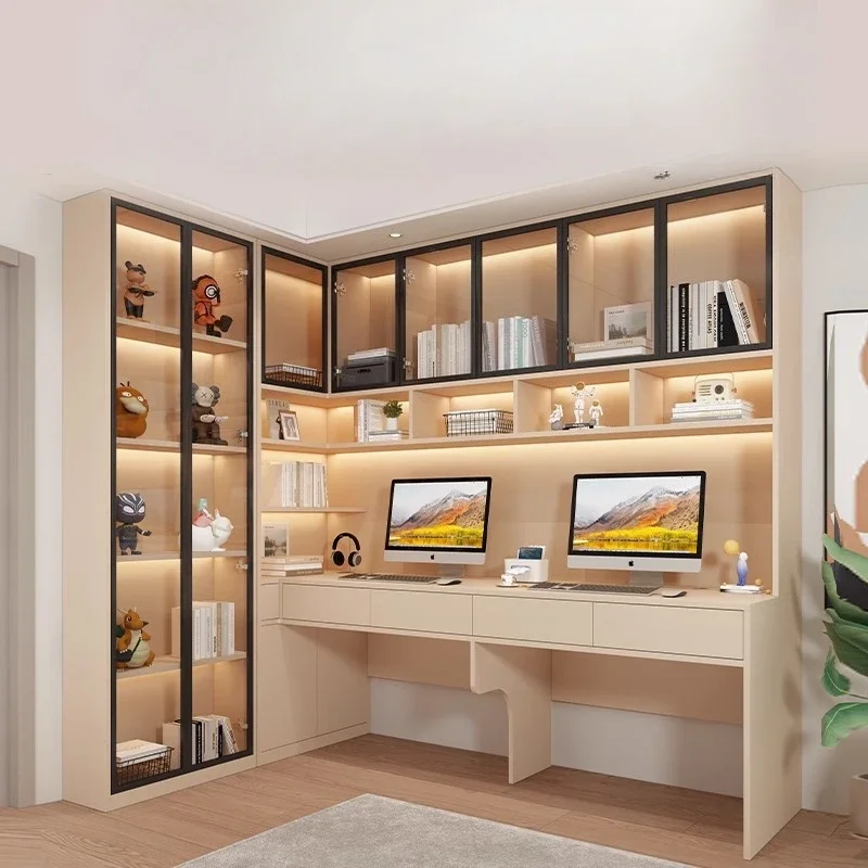 Eck-Computertisch aus massivem Holz. Doppelter Schreibtisch für zu Hause Image