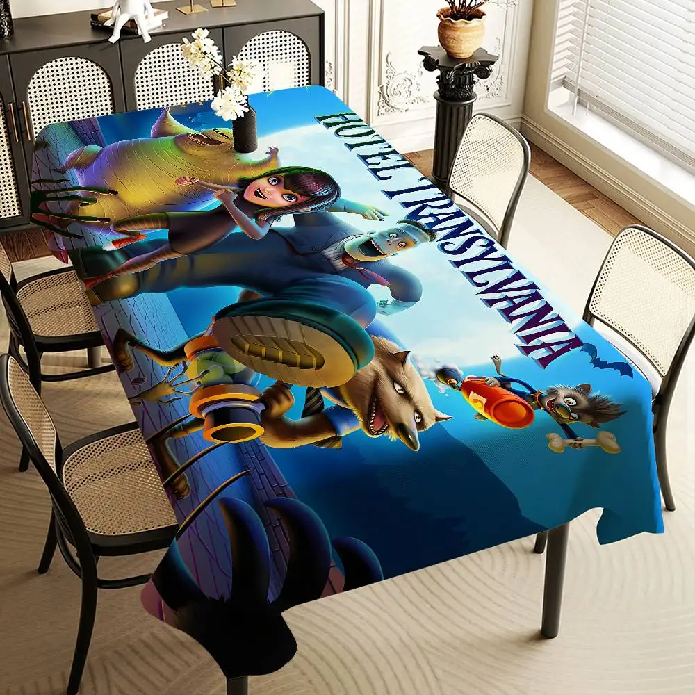 H-Hotel Movie Cartoon T-Transylvania Tischdecke, wasserdicht, schmutzabweisend, Party-Dekoration, Esstisch, Tischdecken, 90 x 140 cm Image