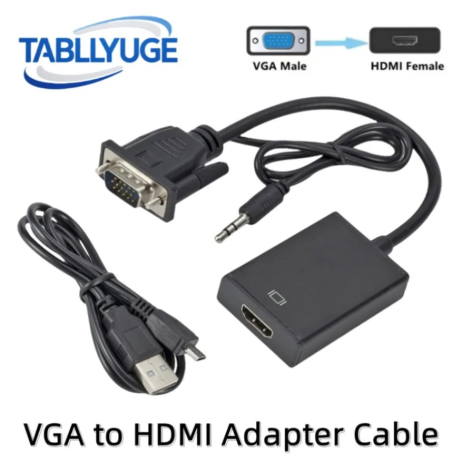 Adattatore convertitore compatibile da VGA a HDMI con cavo audio video da 3,5 mm Ingresso VGA Uscita HDMI per computer portatile TV Proiettore