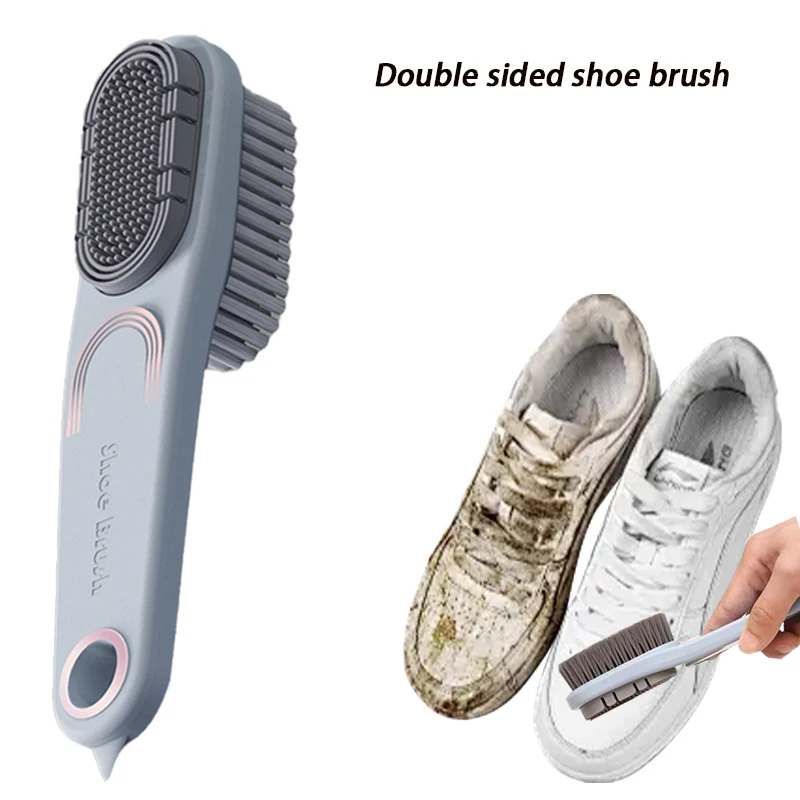 Double-Sided Shoe Brush Soft Bristled Cleaning Brush Silicone Brush Head Long Handle Brush Clothes Shoes Household Cleaner Tools