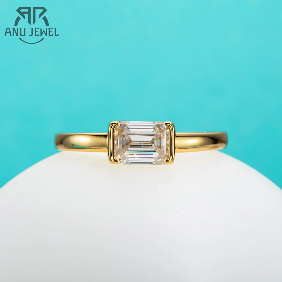 AnuJewel 1 Karat Smaragdschliff D Farbe Moissanit Ring 925 Sterling Silber Verlobung Eheringe für Frauen Großhandel Image