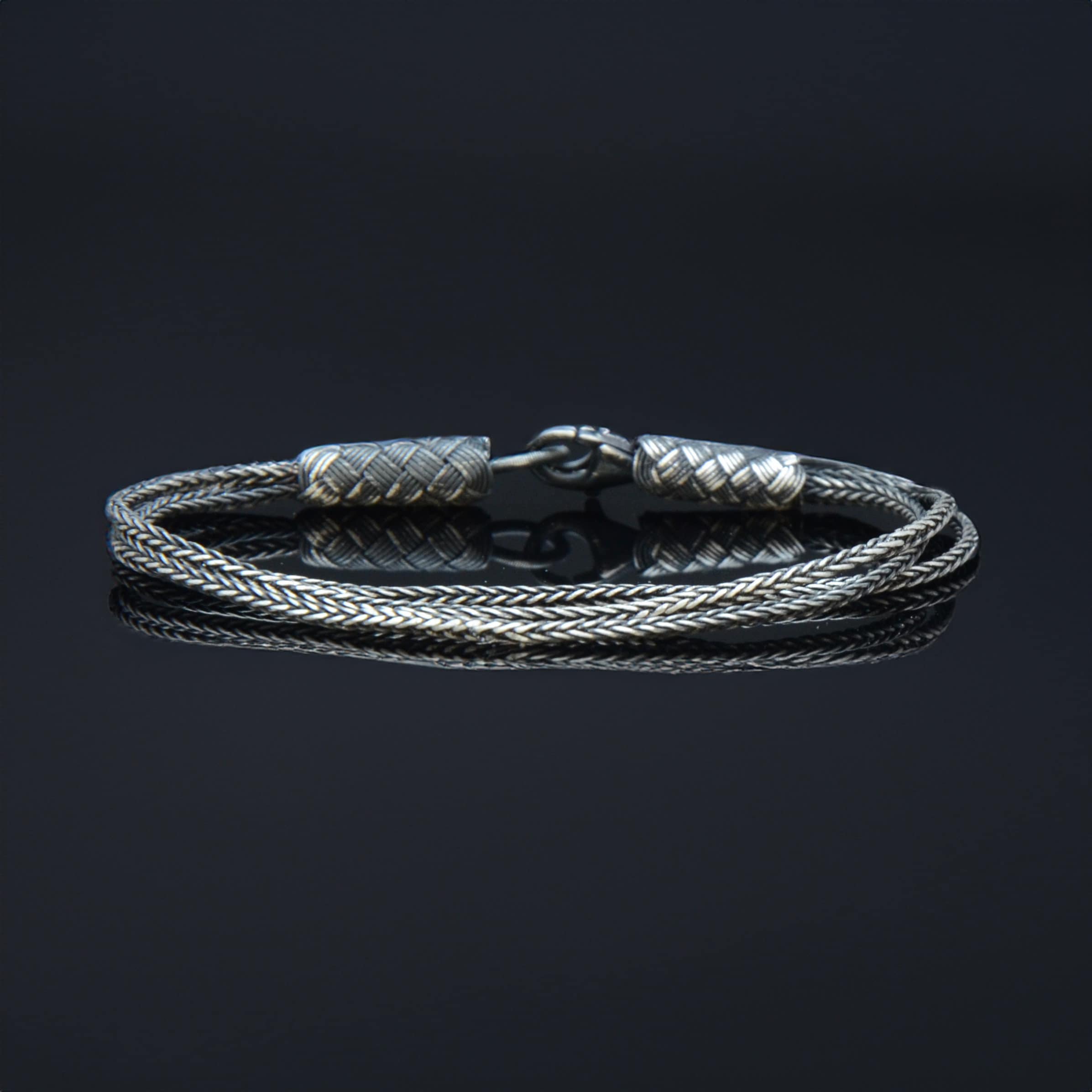 Bracciale celtico, bracciale intrecciato, bracciale vichingo in argento 999 da uomo, bracciale in argento ossidato, bracciale intrecciato a mano, rega