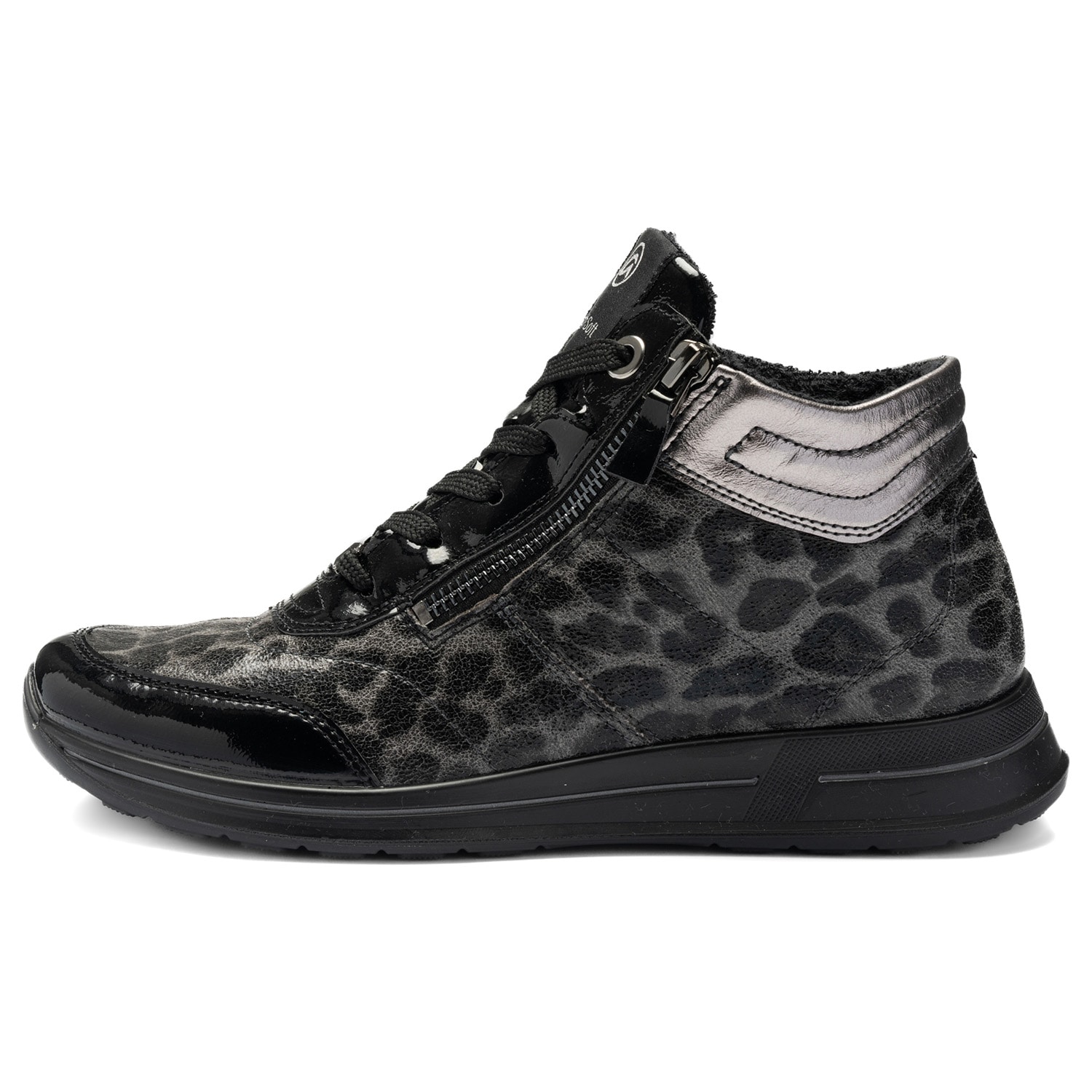 Sneakerboots ARA "OSAKA", Damen, Gr. 3,5 (36), schwarz (schwarz, grau), Lacklederimitat, Lederimitat, animal-print, metallic, Schuhe Sneakerboots, Sneaker, Boots in Komfortweite H (= sehr weit)