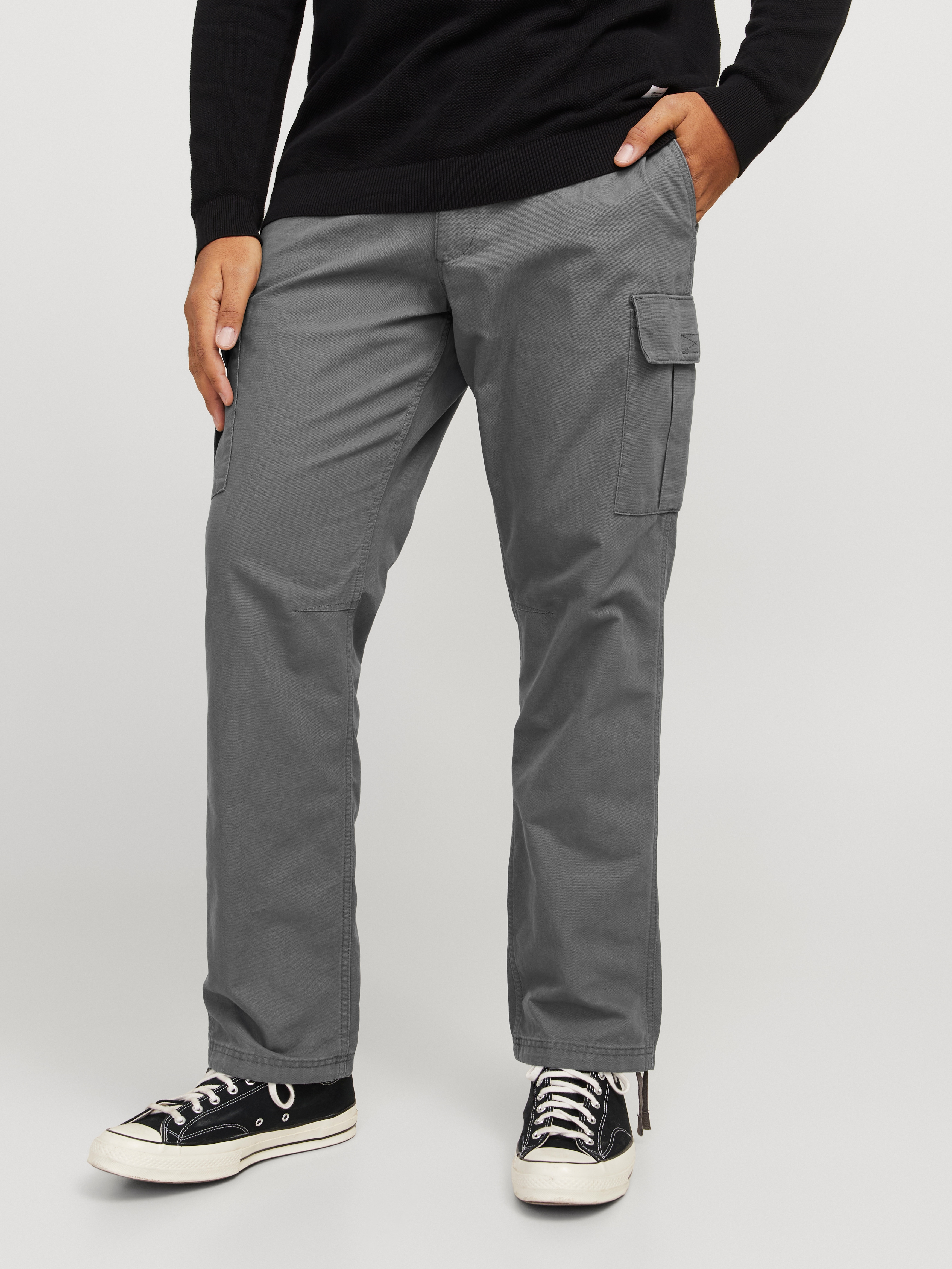 Cargohose "JPSTKANE JJBARKLEY CARGO PANT NOOS PLS", Herren, Gr. 48 (7XL), Länge 32, grau (castlerock), Web, Obermaterial: 100% Baumwolle, JACK & JONES PLUSSIZE, unifarben, relaxed fit knöchellang, Hosen Cargohose