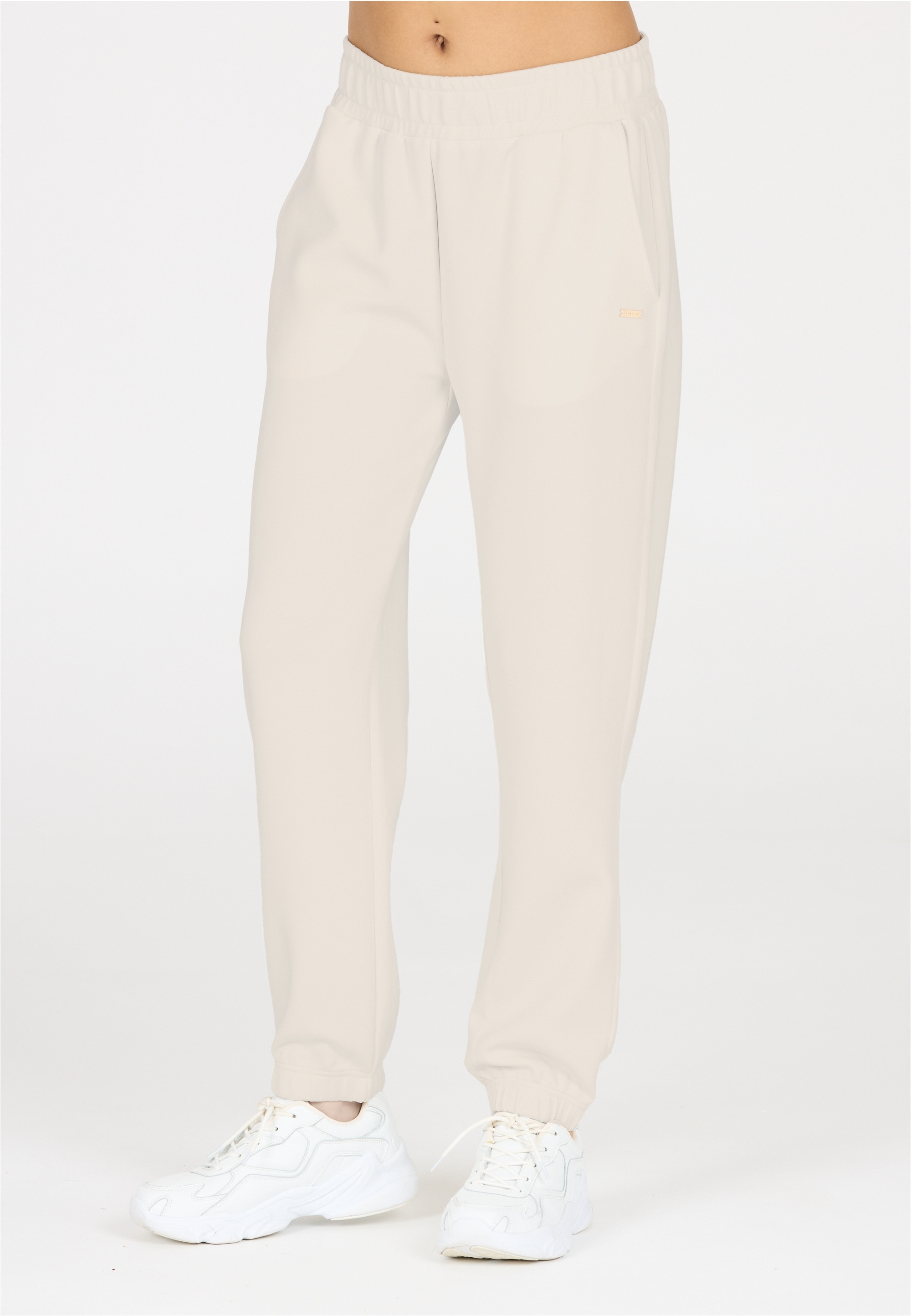 Sweathose ATHLECIA "Jillnana V2", Damen, Gr. 44, EURO-Größen, weiß, grau, 51% Polyester, 44% Modal, 5% Elasthan, unifarben, lang, Hosen Sweathose, aus angenehm weichem Material