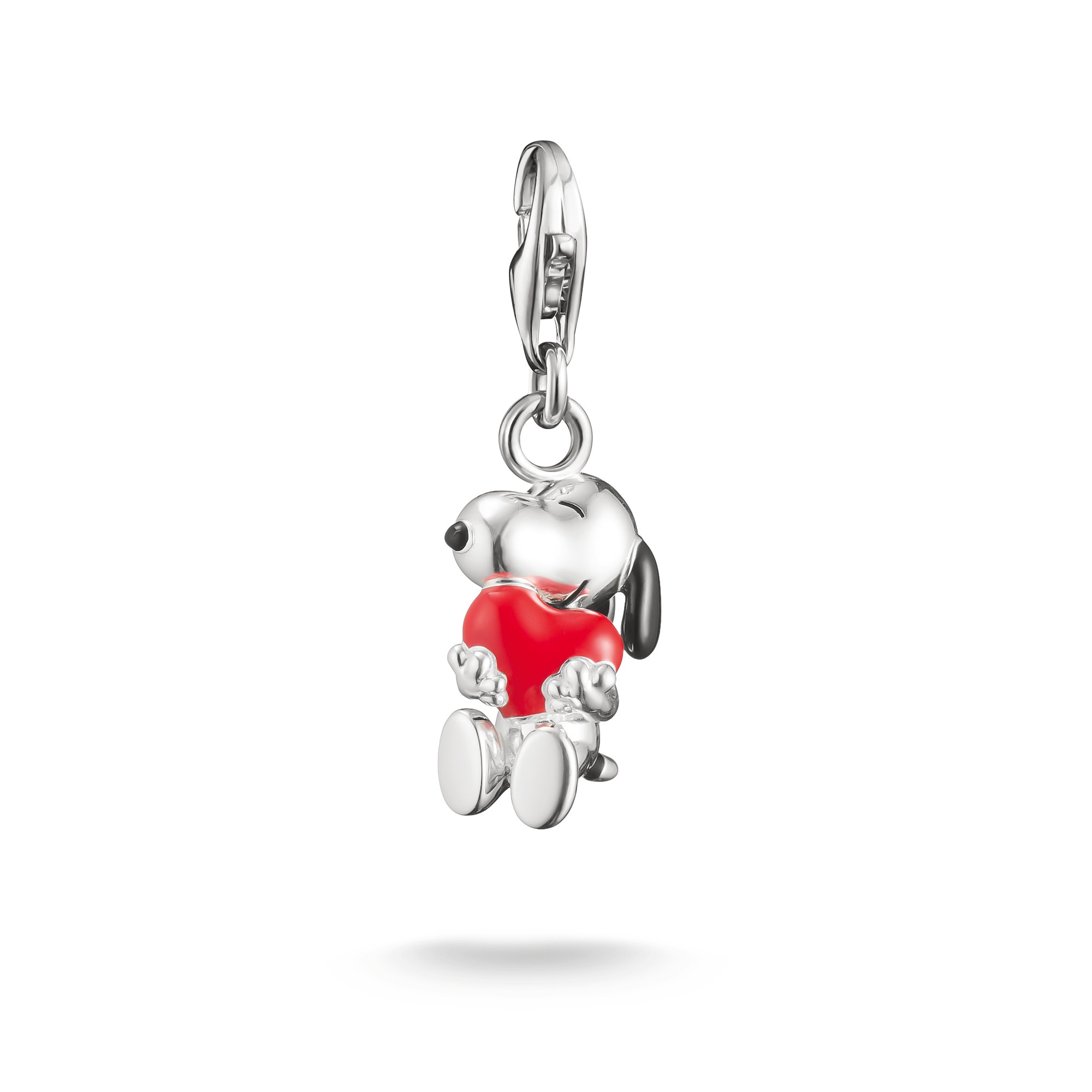 Charm-Einhänger THOMAS SABO "THOMAS SABO x Peanuts Snoopy & Herz Charm - Original", silberfarben, schwarz, rot, Charms, Damen, Silber 925 (recycelt) Image