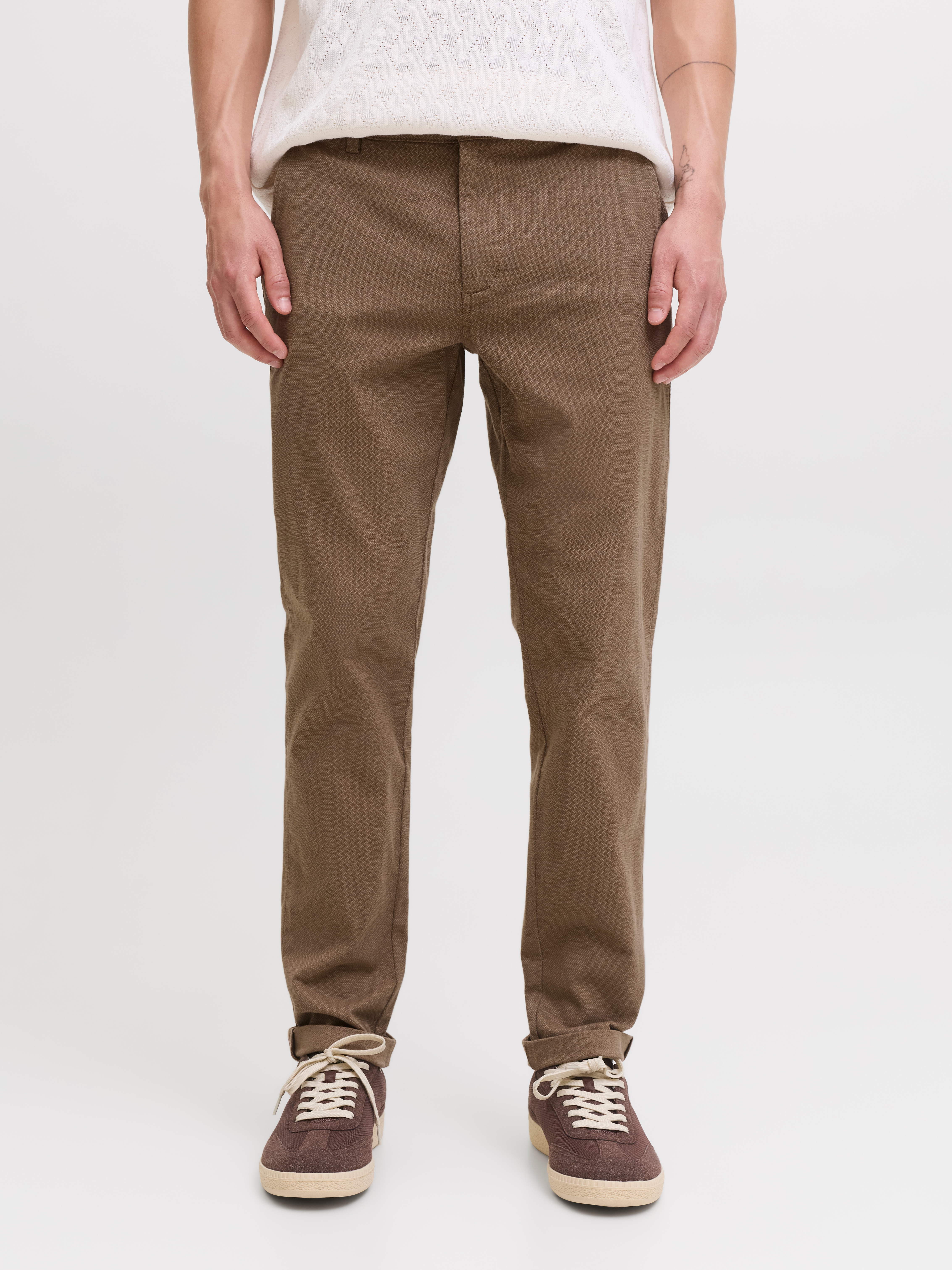 Chinos JACK & JONES "JPSTMARCO JJFURY ANA", Herren, Gr. 33, Länge 34, braun (rain drum), Web, Obermaterial: 98% Baumwolle, 2% Elasthan, unifarben, slim fit normal, Hosen Image