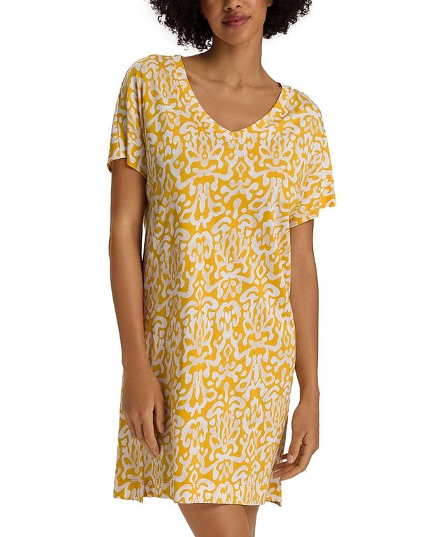 Sleep & Lounge Cotton V Neck Nightgown - Metallic - Hanro Nightwear